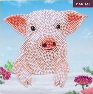 Produktbild: Craft Buddy CCK-A100 - Crystal Art Card Kit, Pig on the Fence, Schwein, 18x18cm, Kristall-Kunstkarte, Diamond Painting