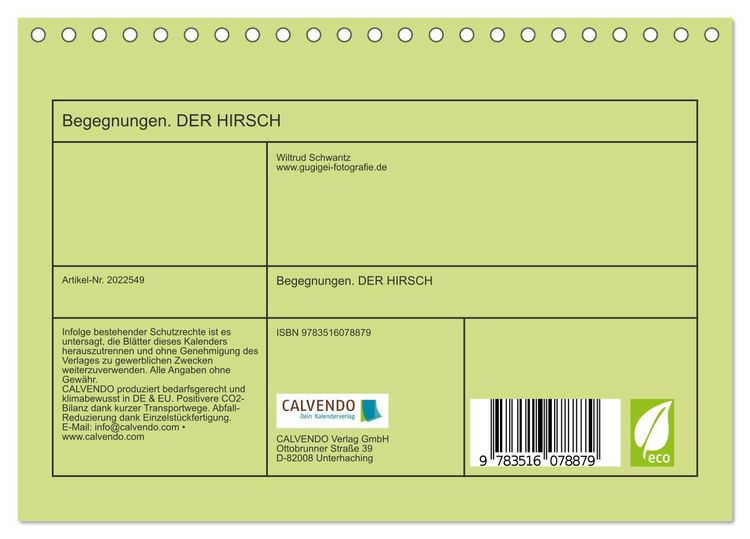 Produktbild: Begegnungen. DER HIRSCH (Tischkalender 2026 DIN A5 quer), CALVENDO Monatskalender