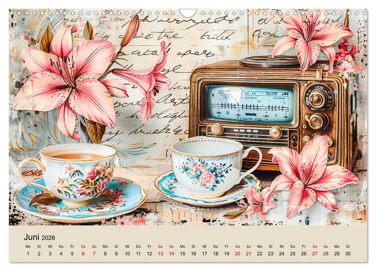 Produktbild: Shabby Chic Romantik - Vintage Tassen, Blumen und nostalgische Briefe (Wandkalender 2026 DIN A3 quer), CALVENDO Monatskalender