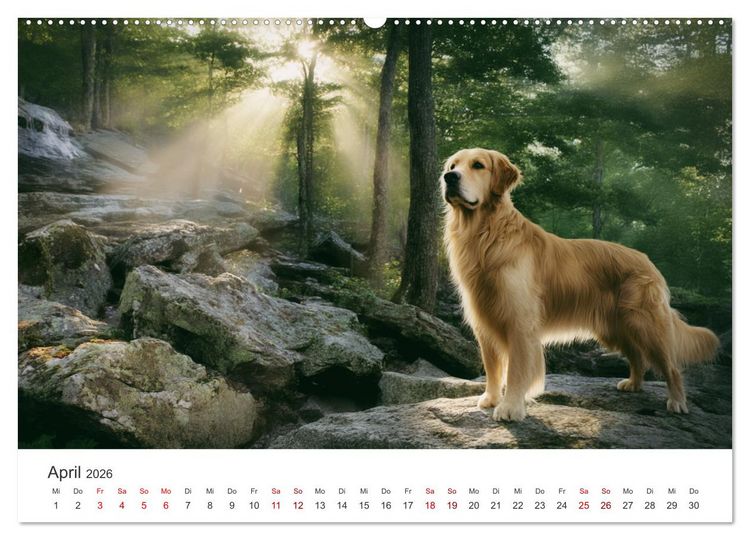 Produktbild: Herz aus Gold - Retriever zum Verlieben (hochwertiger Premium Wandkalender 2026 DIN A2 quer), Kunstdruck in Hochglanz