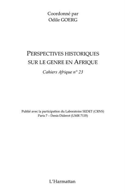Produktbild: Perspectives historiques sur le genre en Afrique