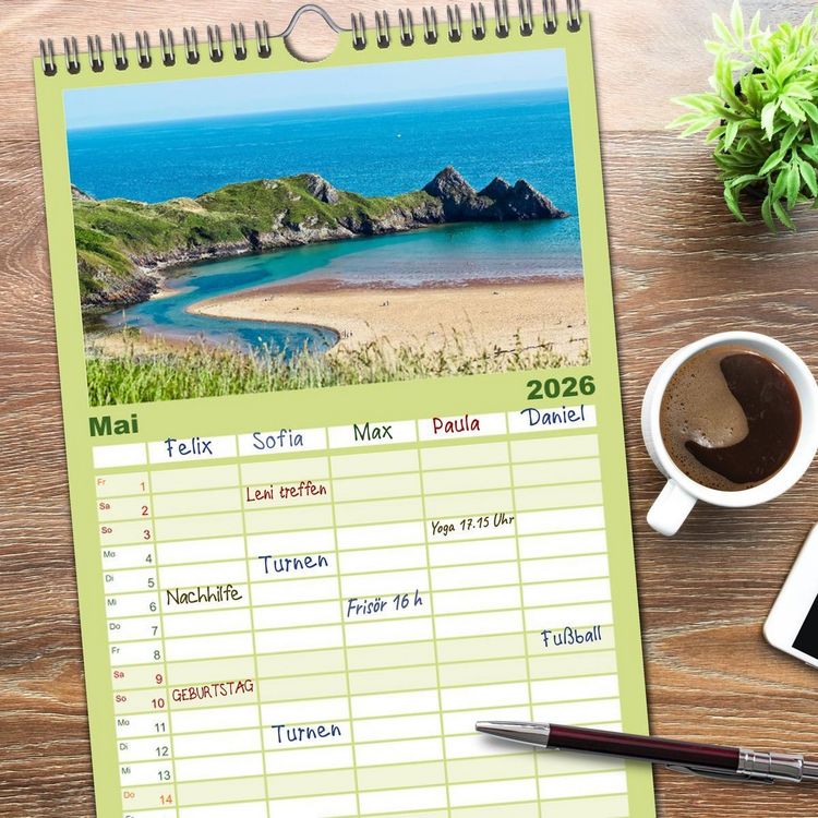 Produktbild: Familienplaner 2026 - Wales - Eine spektakul&auml;re Reise in ein bezauberndes Land. mit 5 Spalten (Wandkalender, 21 x 45 cm) CALVENDO