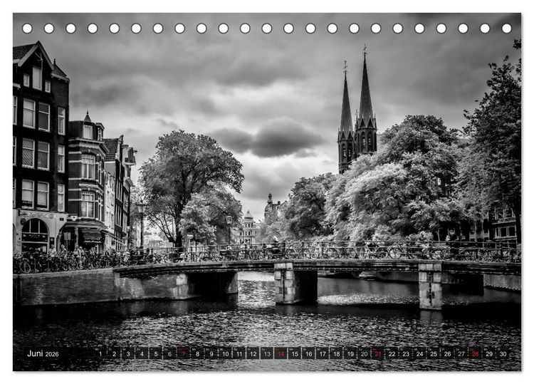 Produktbild: AMSTERDAM Stadtherz in Monochrom (Tischkalender 2026 DIN A5 quer), CALVENDO Monatskalender