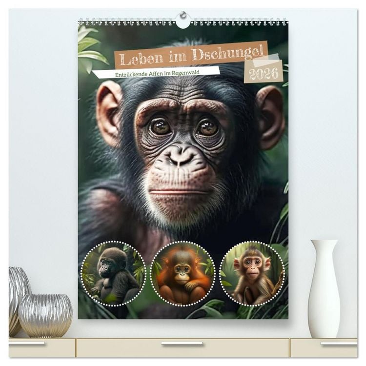 Produktbild: Leben im Dschungel. Entz&uuml;ckende Affen im Regenwald (hochwertiger Premium Wandkalender 2026 DIN A2 hoch), Kunstdruck in Hochglanz