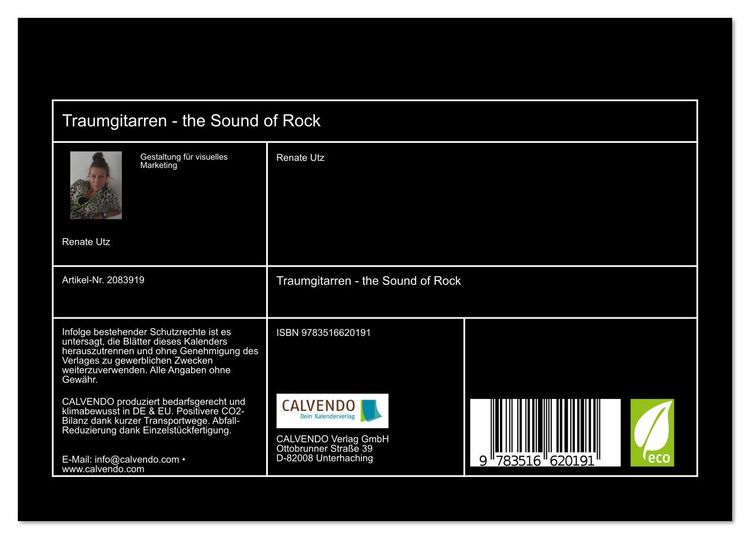 Produktbild: Traumgitarren - the Sound of Rock (Tischkalender 2026 DIN A5 quer), CALVENDO Monatskalender