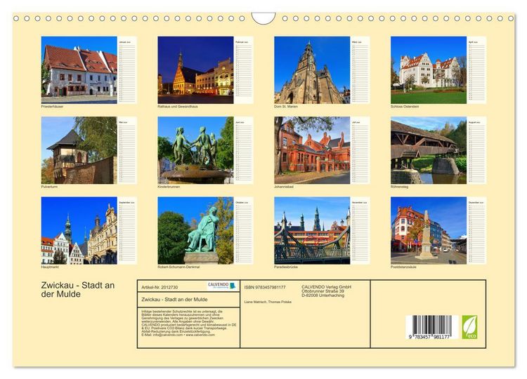 Produktbild: Zwickau - Stadt an der Mulde (Wandkalender 2026 DIN A3 quer), CALVENDO Monatskalender