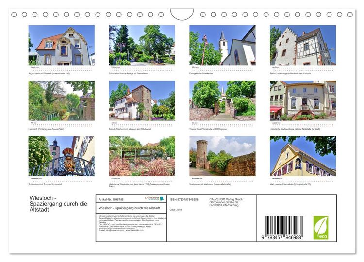 Produktbild: Wiesloch - Spaziergang durch die Altstadt (Wandkalender 2026 DIN A4 quer), CALVENDO Monatskalender