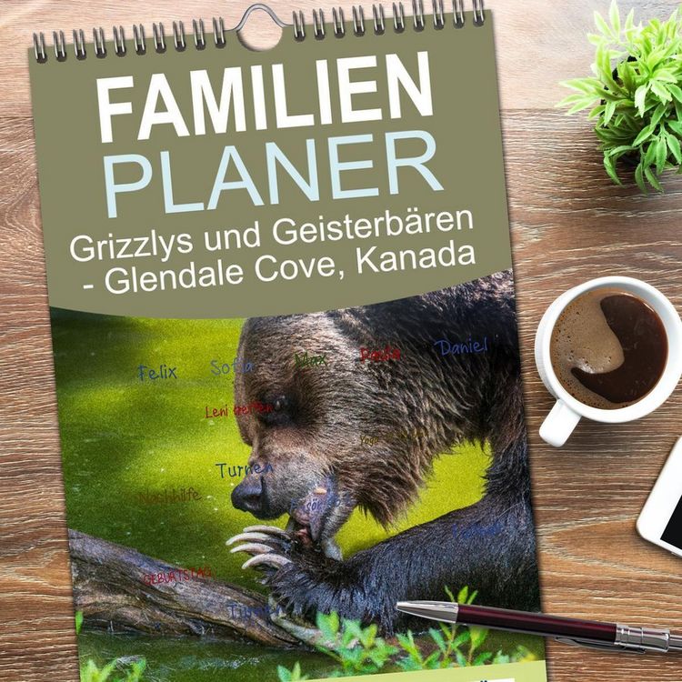 Produktbild: Familienplaner 2026 - Grizzlys und Geisterb&auml;ren - Glendale Cove, Kanada mit 5 Spalten (Wandkalender, 21 x 45 cm) CALVENDO