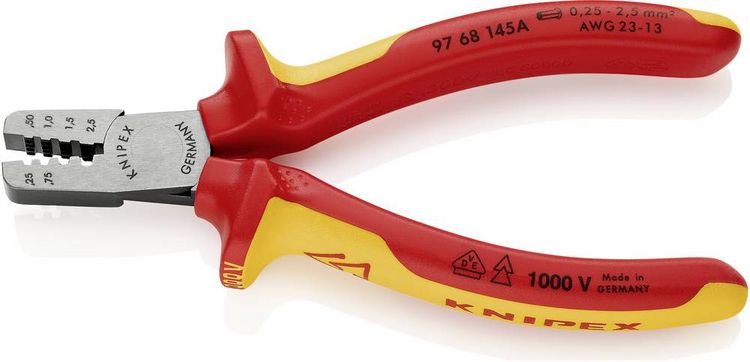 Produktbild: Knipex 97 68 145A Crimpzange Aderendh&uuml;lsen 0.25 bis 2.5mm&sup2;