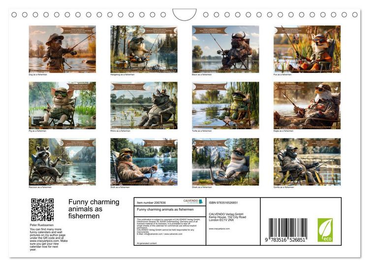 Produktbild: Funny charming animals as fishermen (Wall Calendar 2026 DIN A4 landscape), CALVENDO 12 Month Wall Calendar