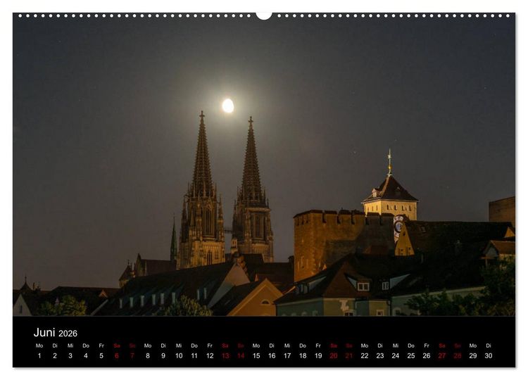 Produktbild: Regensburg bei Nacht (hochwertiger Premium Wandkalender 2026 DIN A2 quer), Kunstdruck in Hochglanz