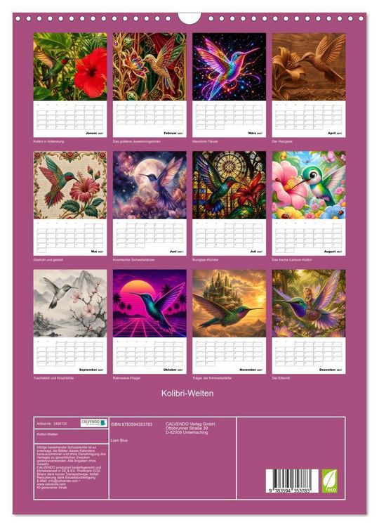 Produktbild: Kolibri-Welten (Wandkalender 2027 DIN A3 hoch), CALVENDO Monatskalender