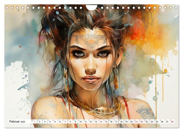 Produktbild: Tattoo trifft Kunst - Starke Tattoos treffen auf sanftes Aquarell (Wandkalender 2026 DIN A4 quer), CALVENDO Monatskalender