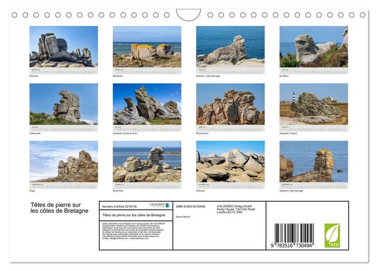 Produktbild: T&ecirc;tes de pierre sur les c&ocirc;tes de Bretagne (Calendrier mural 2026 DIN A4 vertical), CALVENDO calendrier mensuel