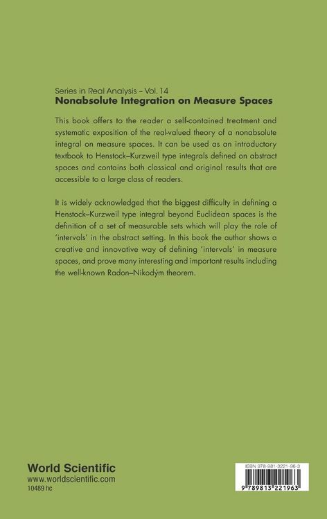 Produktbild: Nonabsolute Integration On Measure Spaces