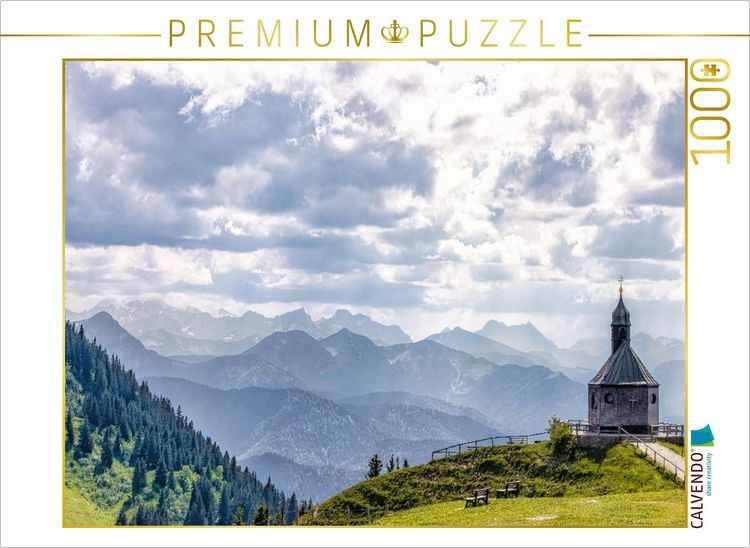 Produktbild: CALVENDO Puzzle Tegernseer Kirche auf dem Wallberg mit Blick auf die Alpen | 1000 Teile Lege-Gr&ouml;&szlig;e 64x48cm Foto-Puzzle f&uuml;r gl&uuml;ckliche Stunden