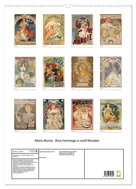 Produktbild: Alfons Mucha - Eine Hommage in zw&ouml;lf Monaten (Wandkalender 2026 DIN A2 hoch), CALVENDO Monatskalender