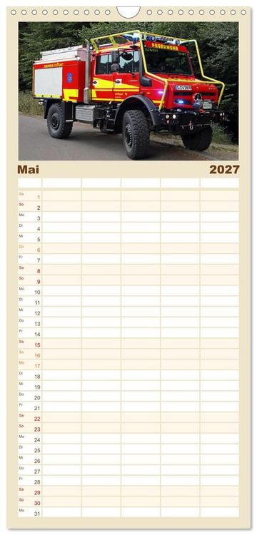 Produktbild: Familienplaner 2027 - Unimog bei der Feuerwehr mit 5 Spalten (Wandkalender, 21 x 45 cm) CALVENDO