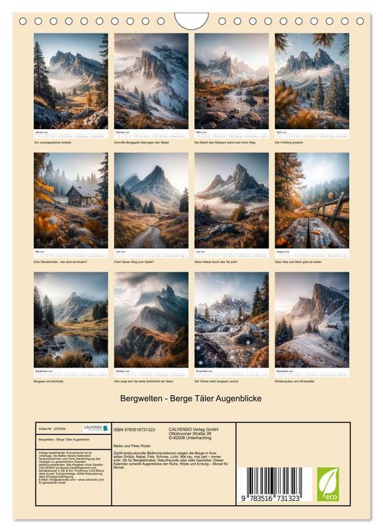 Produktbild: Bergwelten - Berge T&auml;ler Augenblicke (Wandkalender 2026 DIN A4 hoch), CALVENDO Monatskalender