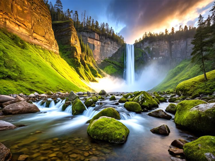 Produktbild: CALVENDO Puzzle Wasserfallfluss - Verborgenes Hochland | 1000 Teile Lege-Gr&ouml;&szlig;e 64x48cm Foto-Puzzle f&uuml;r gl&uuml;ckliche Stunden