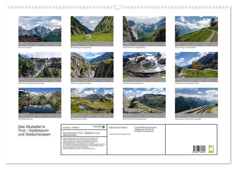 Produktbild: Das Stubaital in Tirol - Gipfelsturm und Gletscherseen (Wandkalender 2026 DIN A2 quer), CALVENDO Monatskalender