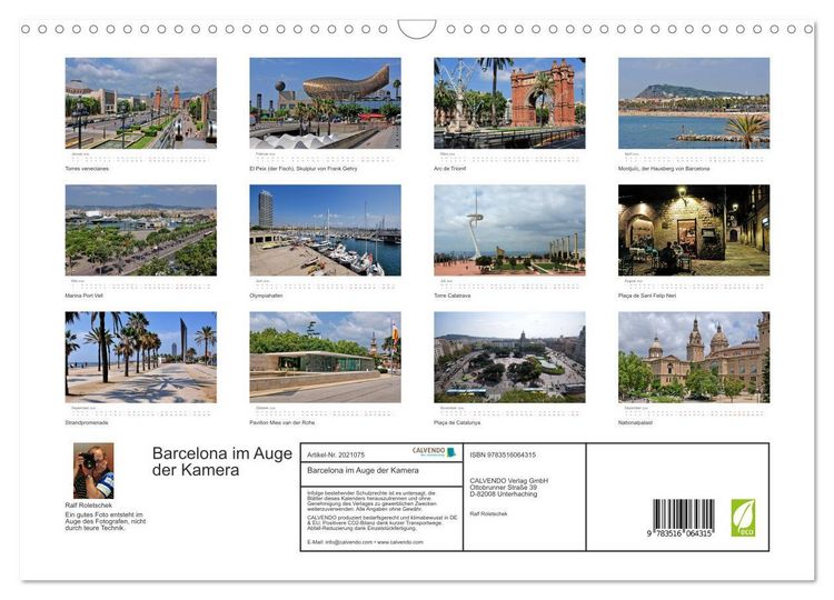 Produktbild: Barcelona im Auge der Kamera (Wandkalender 2026 DIN A3 quer), CALVENDO Monatskalender