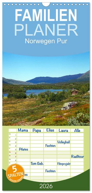 Produktbild: Familienplaner 2026 - Norwegen PUR mit 5 Spalten (Wandkalender, 21 x 45 cm) CALVENDO