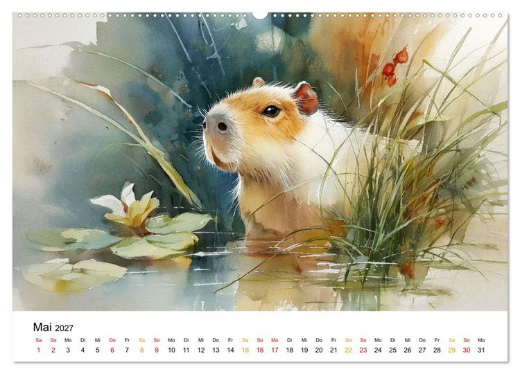 Produktbild: Capybara - die Kunst des gelassenen Daseins (hochwertiger Premium Wandkalender 2027 DIN A2 quer), Kunstdruck in Hochglanz