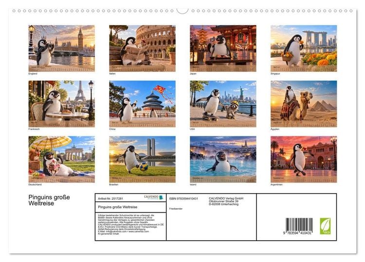 Produktbild: Pinguins gro&szlig;e Weltreise (hochwertiger Premium Wandkalender 2027 DIN A2 quer), Kunstdruck in Hochglanz