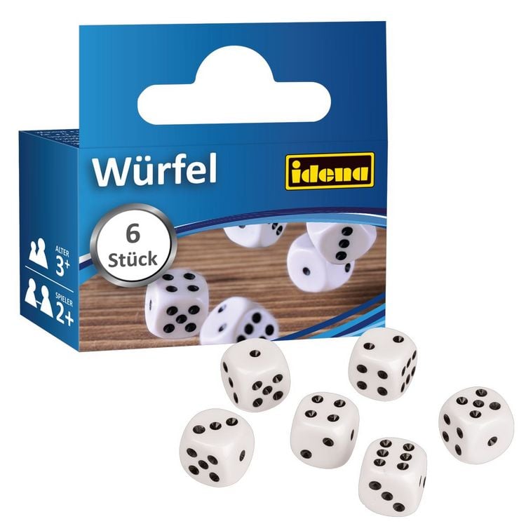 Produktbild: Idena W&uuml;rfel Kunststoff wei&szlig; 16mm 6 St&uuml;ck