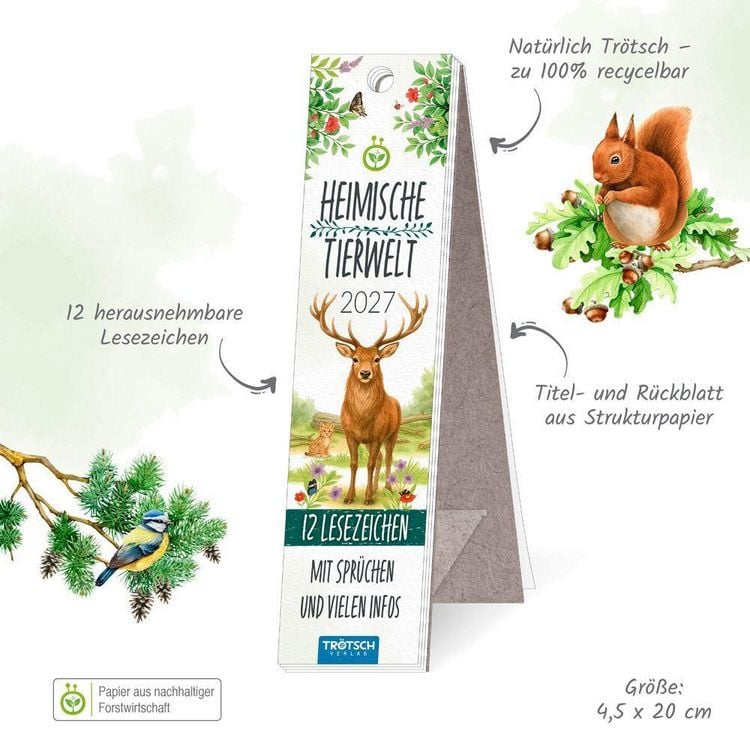 Produktbild: TR&Ouml;TSCH - Lesezeichenkalender Heimische Tierwelt 2027
