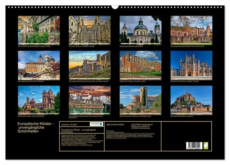 Produktbild: Europ&auml;ische Kl&ouml;ster - unverg&auml;ngliche Sch&ouml;nheiten (Wandkalender 2026 DIN A2 quer), CALVENDO Monatskalender