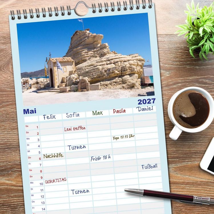 Produktbild: Familienplaner 2027 - Zakynthos - die liebenswerte Insel mit 5 Spalten (Wandkalender, 21 x 45 cm) CALVENDO