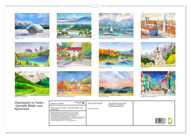 Produktbild: Oberbayern in Farbe - Gemalte Bilder vom Alpenrand (Wandkalender 2026 DIN A2 quer), CALVENDO Monatskalender