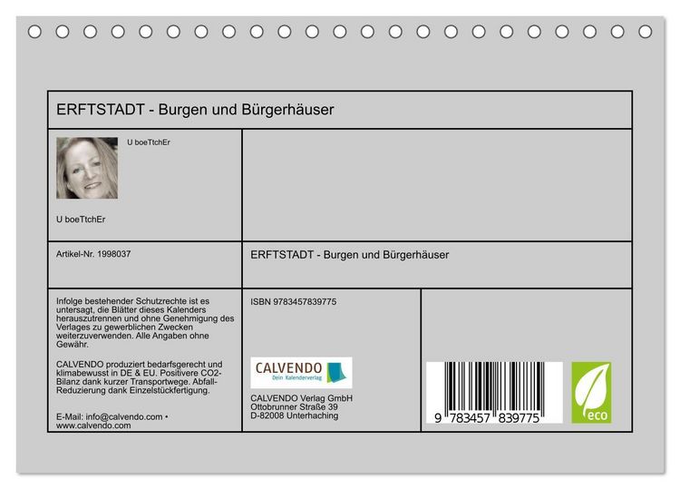Produktbild: ERFTSTADT - Burgen und B&uuml;rgerh&auml;user (Tischkalender 2026 DIN A5 quer), CALVENDO Monatskalender