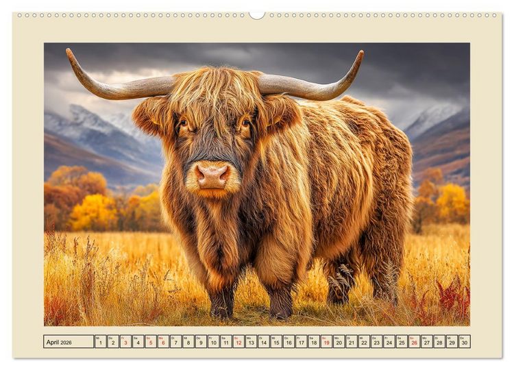 Produktbild: Schottische Hochlandrinder. Zwischen Nebel, Natur und rauer Pracht (Wandkalender 2026 DIN A2 quer), CALVENDO Monatskalender