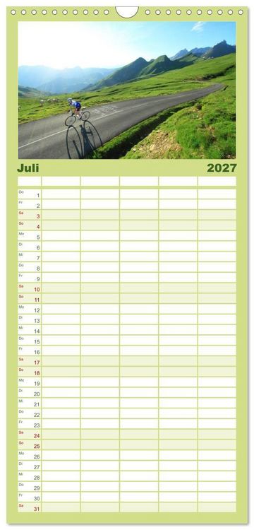 Produktbild: Familienplaner 2027 - Pyren&auml;enp&auml;sse mit dem Rennrad 2027 mit 5 Spalten (Wandkalender, 21 x 45 cm) CALVENDO
