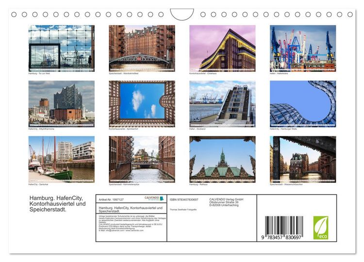 Produktbild: Hamburg. HafenCity, Kontorhausviertel und Speicherstadt. (Wandkalender 2026 DIN A4 quer), CALVENDO Monatskalender