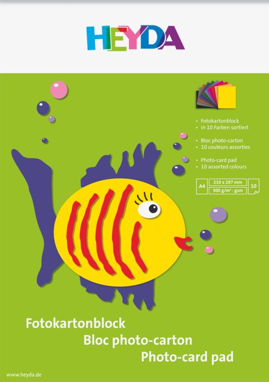 Produktbild: Heyda Fotokartonblock A4 300g, 10 Blatt farbig sortiert