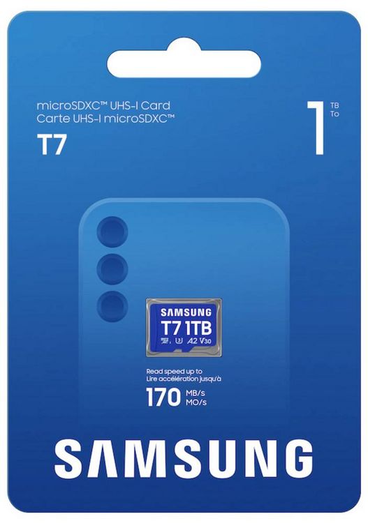 Produktbild: Samsung T7 microSDXC-Karte Retail 1 TB UHS-I U3, A2 Application Performance Class, Class 10, v30 Video Speed Class