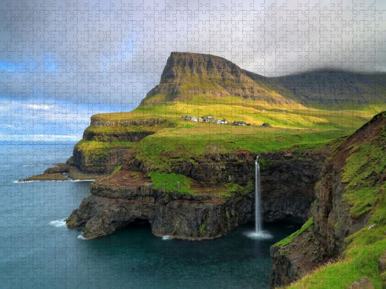 Produktbild: CALVENDO Puzzle K&uuml;ste bei Gasadalur, Insel Vagar, F&auml;r&ouml;er Inseln | 1000 Teile Lege-Gr&ouml;&szlig;e 64x48cm Foto-Puzzle f&uuml;r gl&uuml;ckliche Stunden