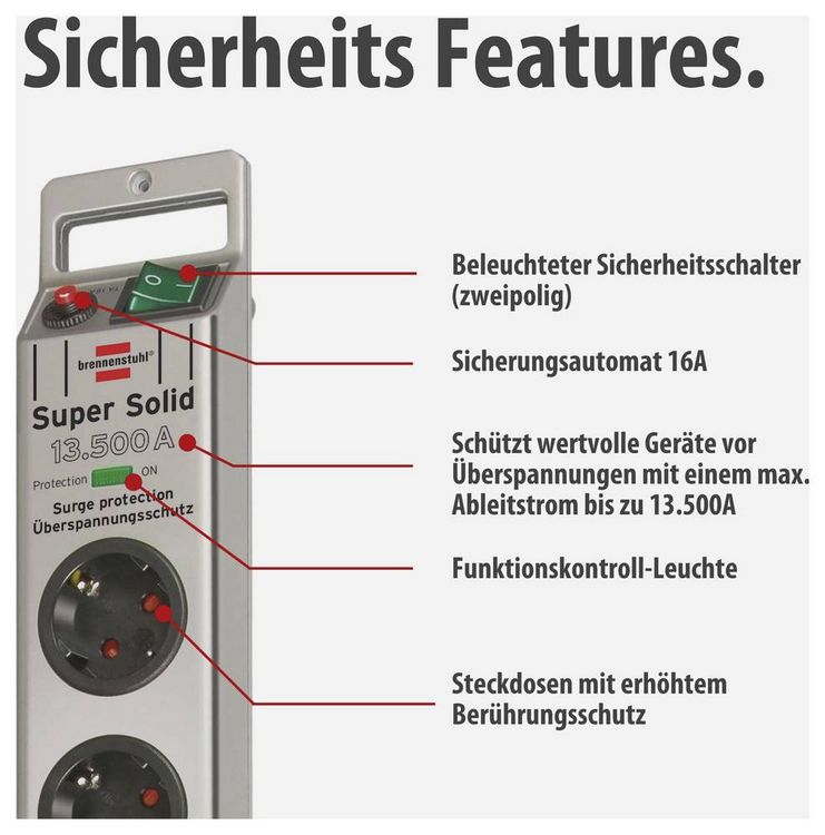 Produktbild: Brennenstuhl 1153340115 Steckdosenleiste mit Schalter 5fach Silber Schutzkontakt 1 St.