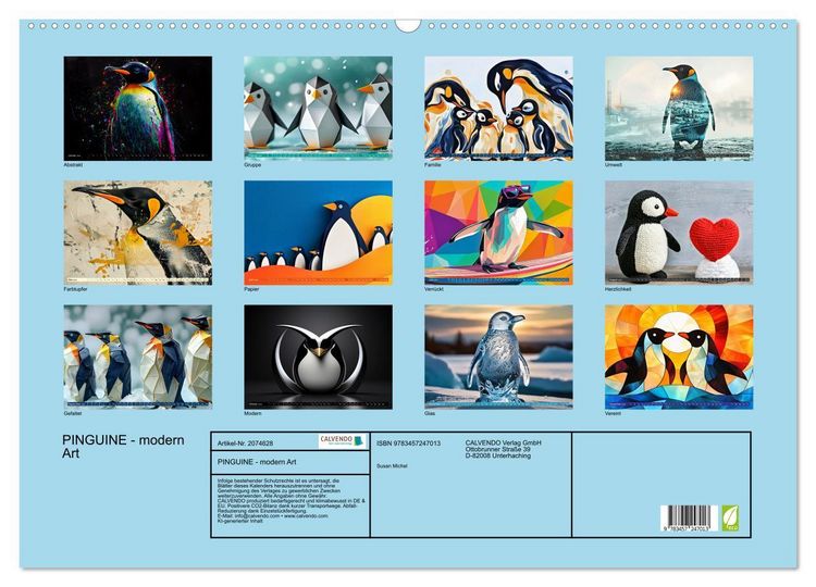 Produktbild: PINGUINE - modern Art (Wandkalender 2026 DIN A2 quer), CALVENDO Monatskalender