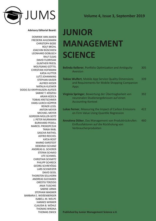 Produktbild: Junior Management Science, Volume 4, Issue 3, September 2019