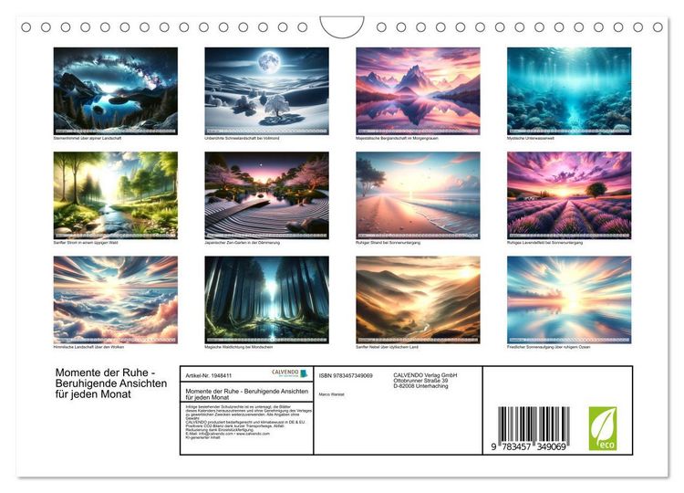 Produktbild: Momente der Ruhe - Beruhigende Ansichten f&uuml;r jeden Monat (Wandkalender 2026 DIN A4 quer), CALVENDO Monatskalender