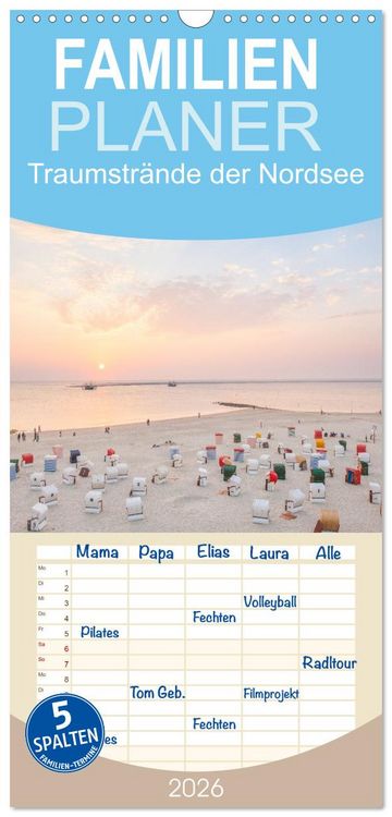 Produktbild: Familienplaner 2026 - Traumstr&auml;nde der Nordsee mit 5 Spalten (Wandkalender, 21 x 45 cm) CALVENDO