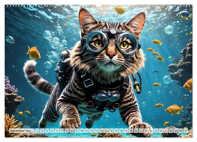 Produktbild: Katzen unter Wasser (hochwertiger Premium Wandkalender 2026 DIN A2 quer), Kunstdruck in Hochglanz