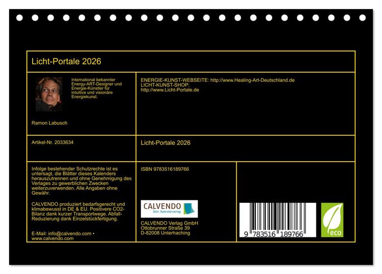 Produktbild: Licht-Portale 2026 (Tischkalender 2026 DIN A5 quer), CALVENDO Monatskalender