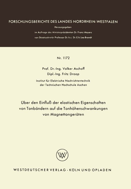 Bild vom Artikel Über den Einfluß der elastischen Eigenschaften von Tonbändern auf die Tonhöhenschwankungen von Magnettongeräten vom Autor Volker Aschoff