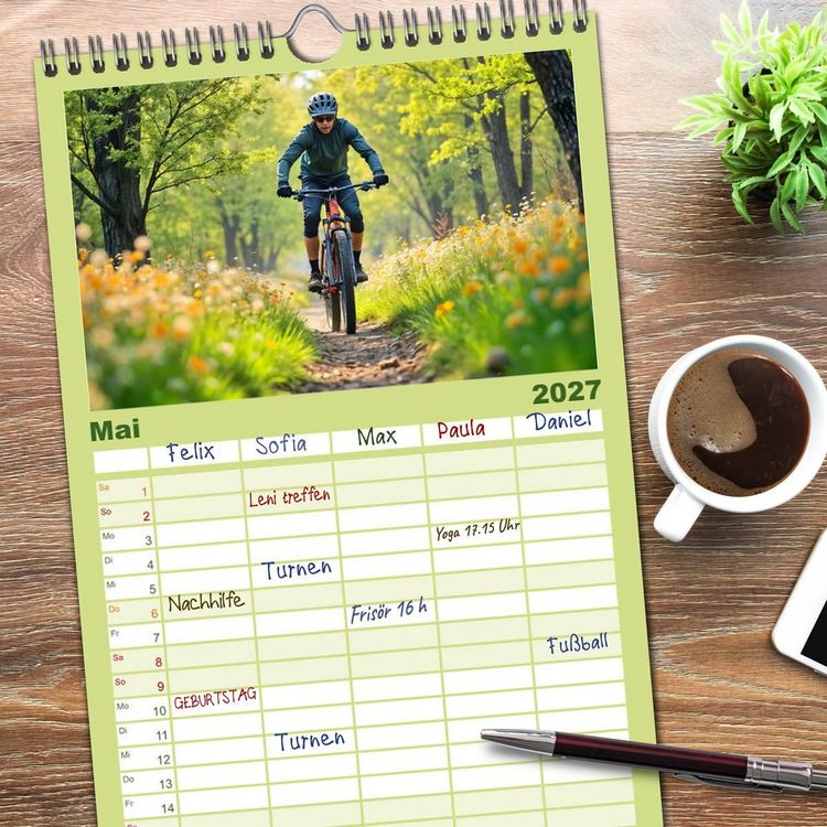 Produktbild: Familienplaner 2027 - Elemental Ride. Mountainbike-Action durch Schnee, Matsch, Sonne und Laub mit 5 Spalten (Wandkalender, 21 x 45 cm) CALVENDO